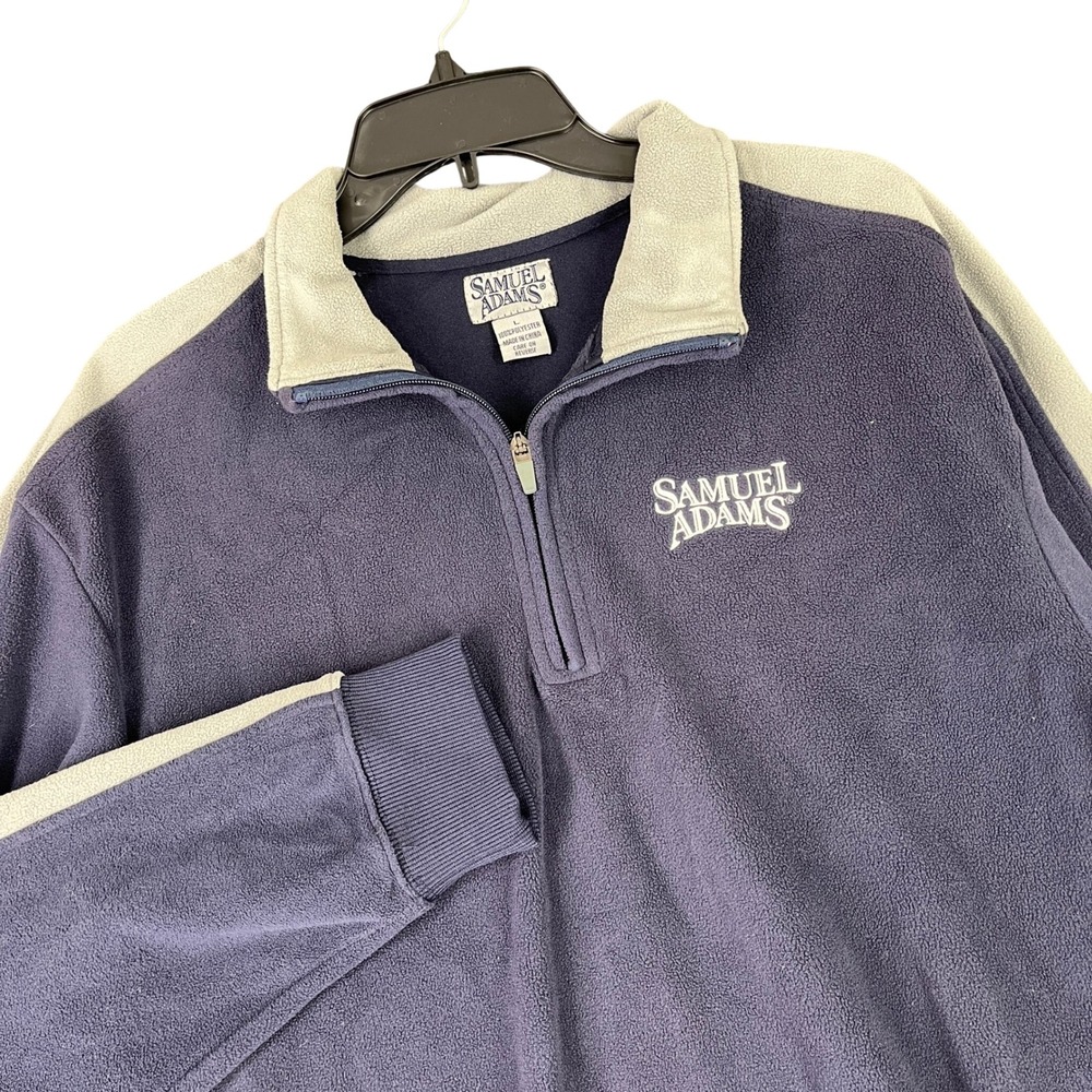 Samuel‎ Adams 1/4 Zip Fleece Pullover Navy Stripe Beer Brewery Promo L Mens
